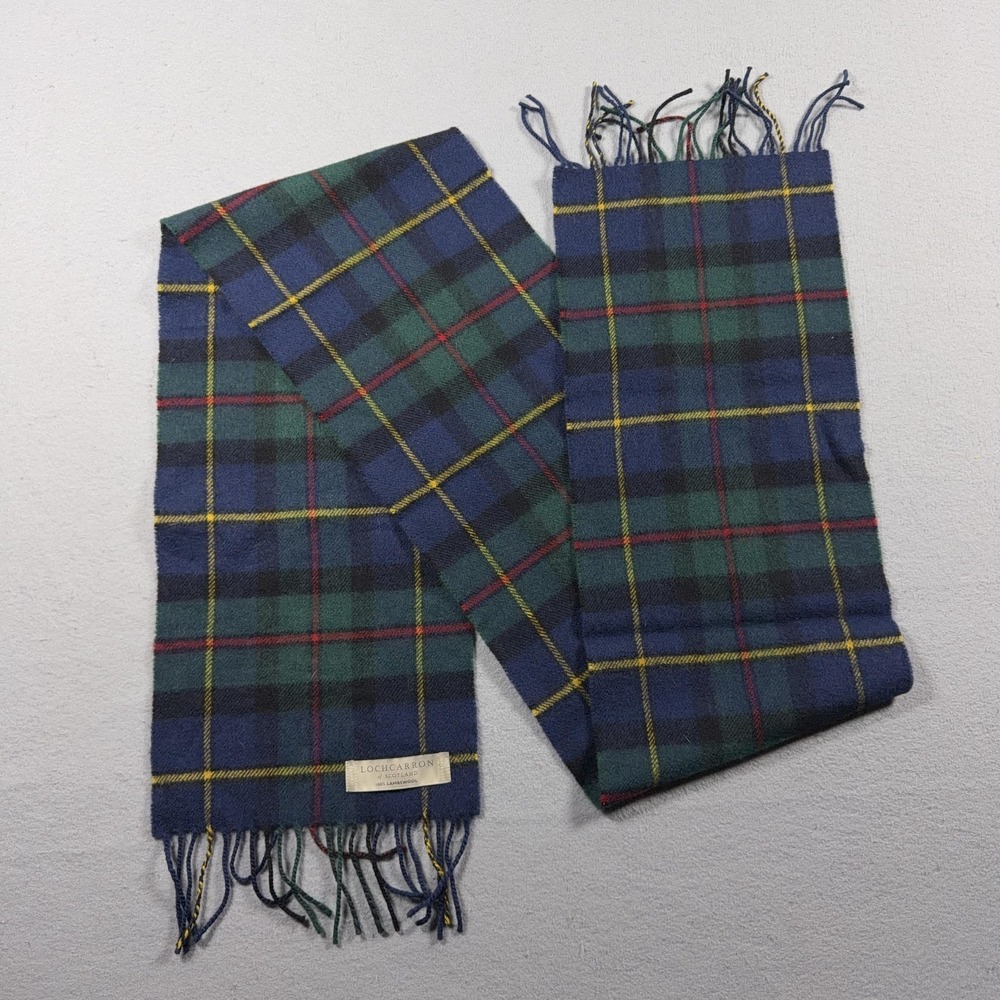 Lochcarron Of Scotland Scarf Mens One Size Blue Plaid Lambswool Fringe Winter